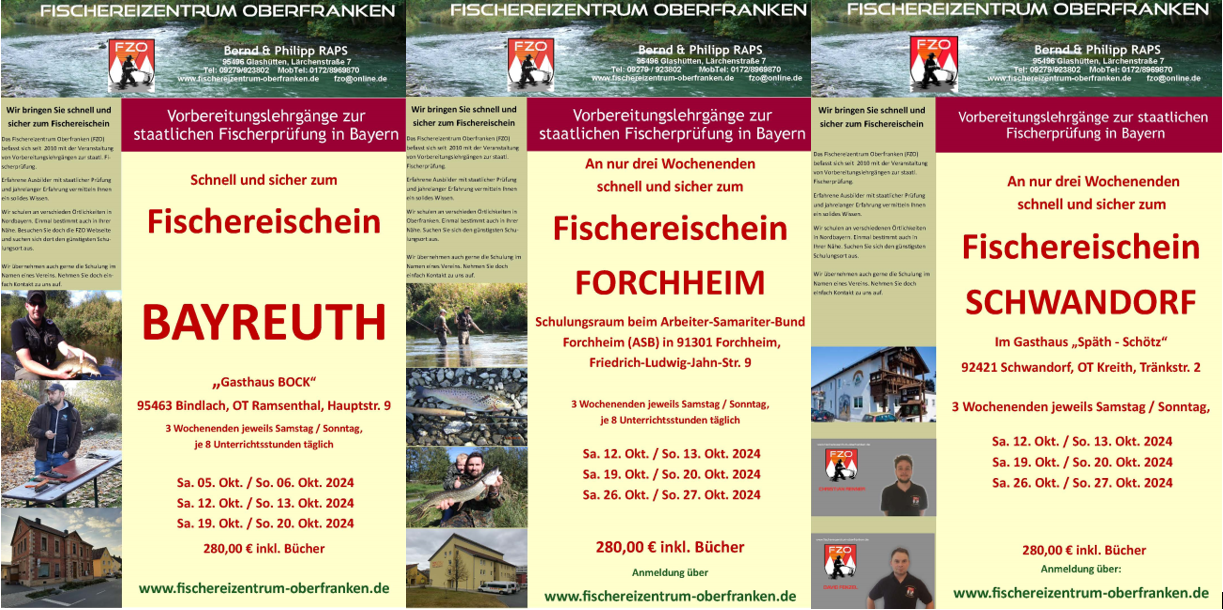 Schnell und sicher zum Fischereischein - an 3 Wochenenden in Schwandorf, Forchheim oder Bayreuth